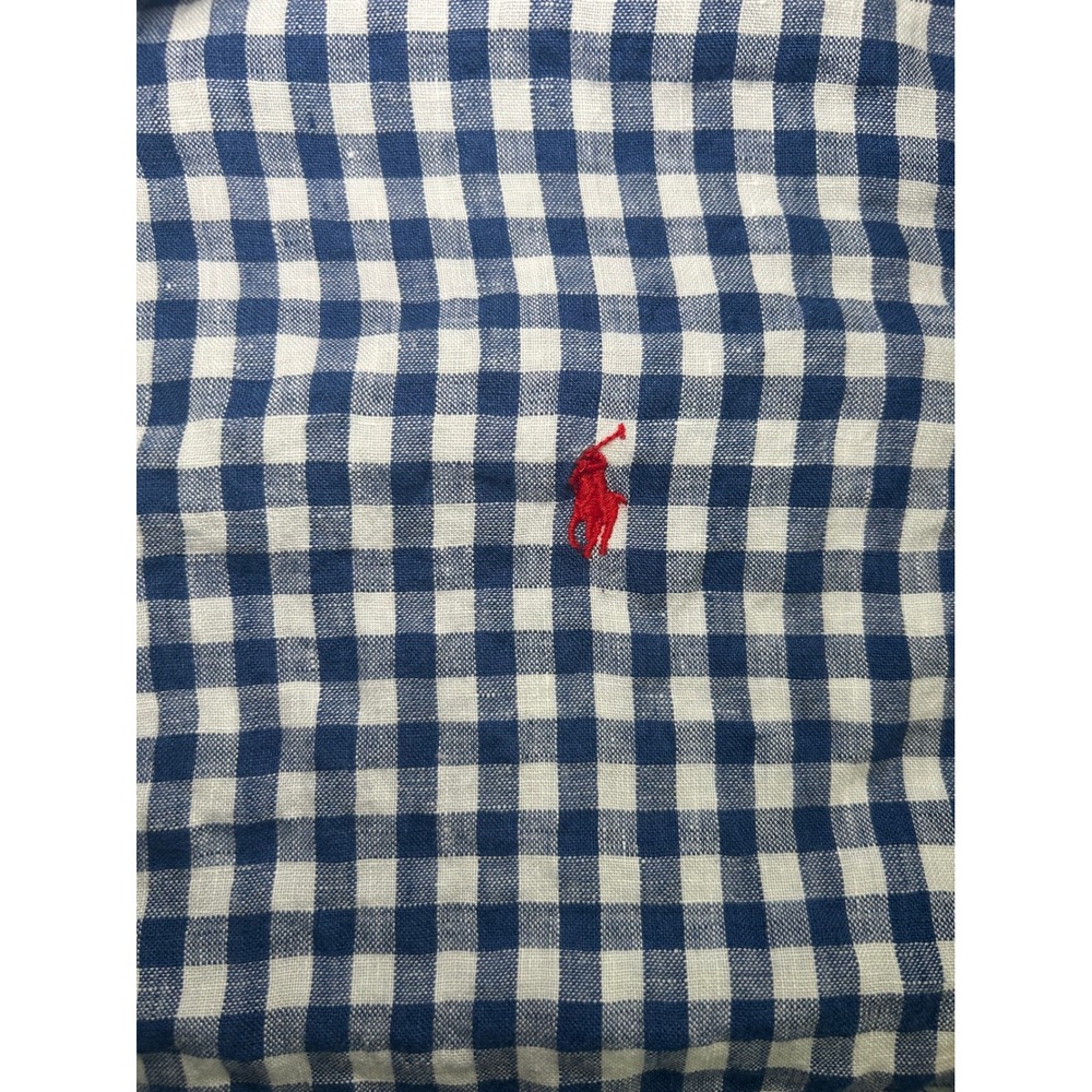 Polo Ralph Lauren Button Down Mens XXL Blue Gingham 100% Linen Long Sleeve Shirt - Picture 2 of 7